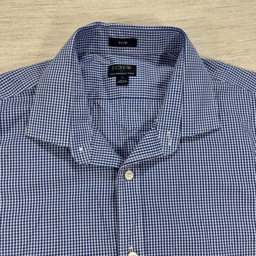 J.Crew Mens Slim Flex Wrinkle Free Blue Gingham Check Button Down Shirt L - Picture 3 of 8